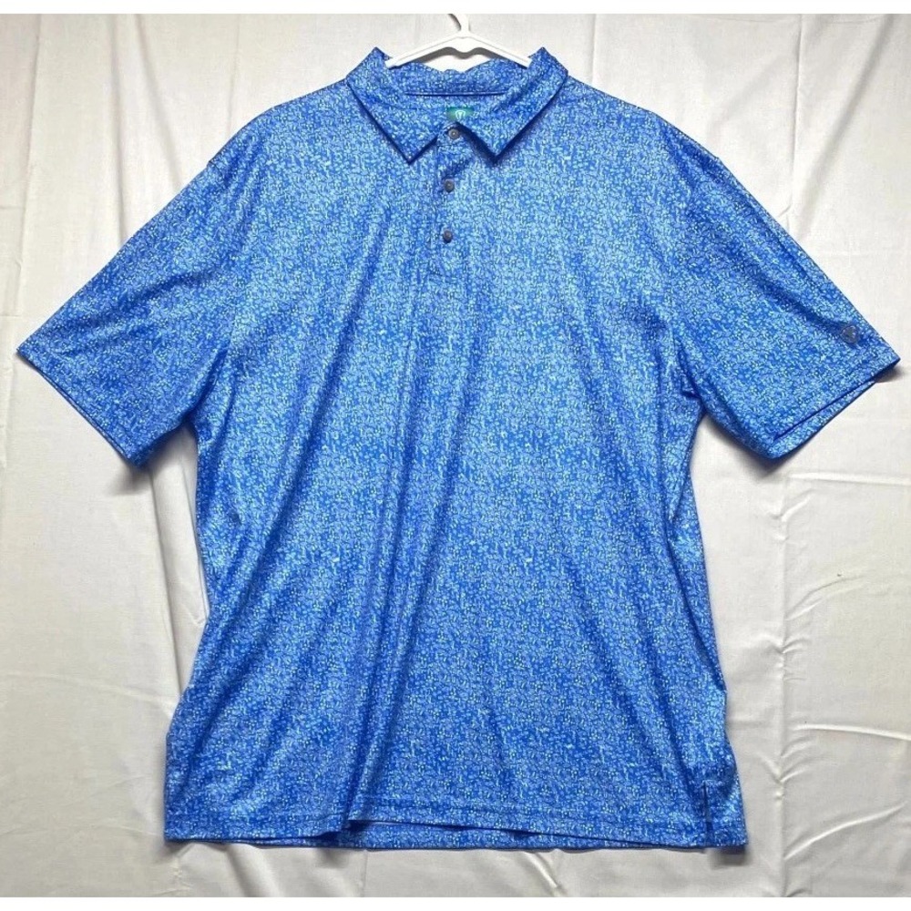 Pro Tour Coolplay Polo Shirt Mens XL Blue Floral Golf Short Sleeve Performance